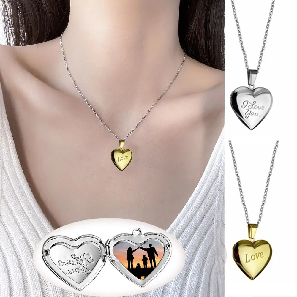

Chic Openable Love Envelope Necklace Heart DIY Pendant Sweater Chain Neck Jewelry Stainless Steel Lovers Choker Necklace Couple