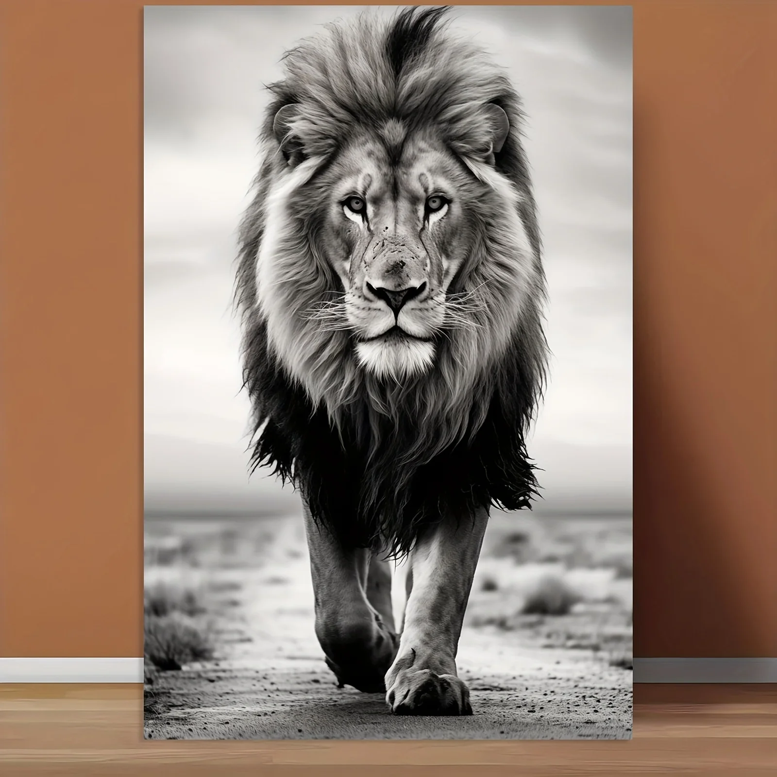1pc Frameless Canvas Lion Wall Art Poster 12x18 Inch - Majestic Lion Portrait with Black & White Contrast, High-Quality Canvas