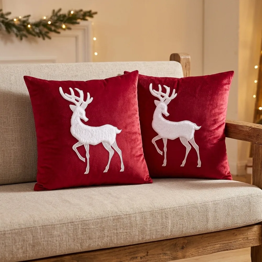 2PCS Christmas Reindeer Pillow Covers 18x18inch Holiday Decoration New Year Pillow Cases Home Decoration Festival