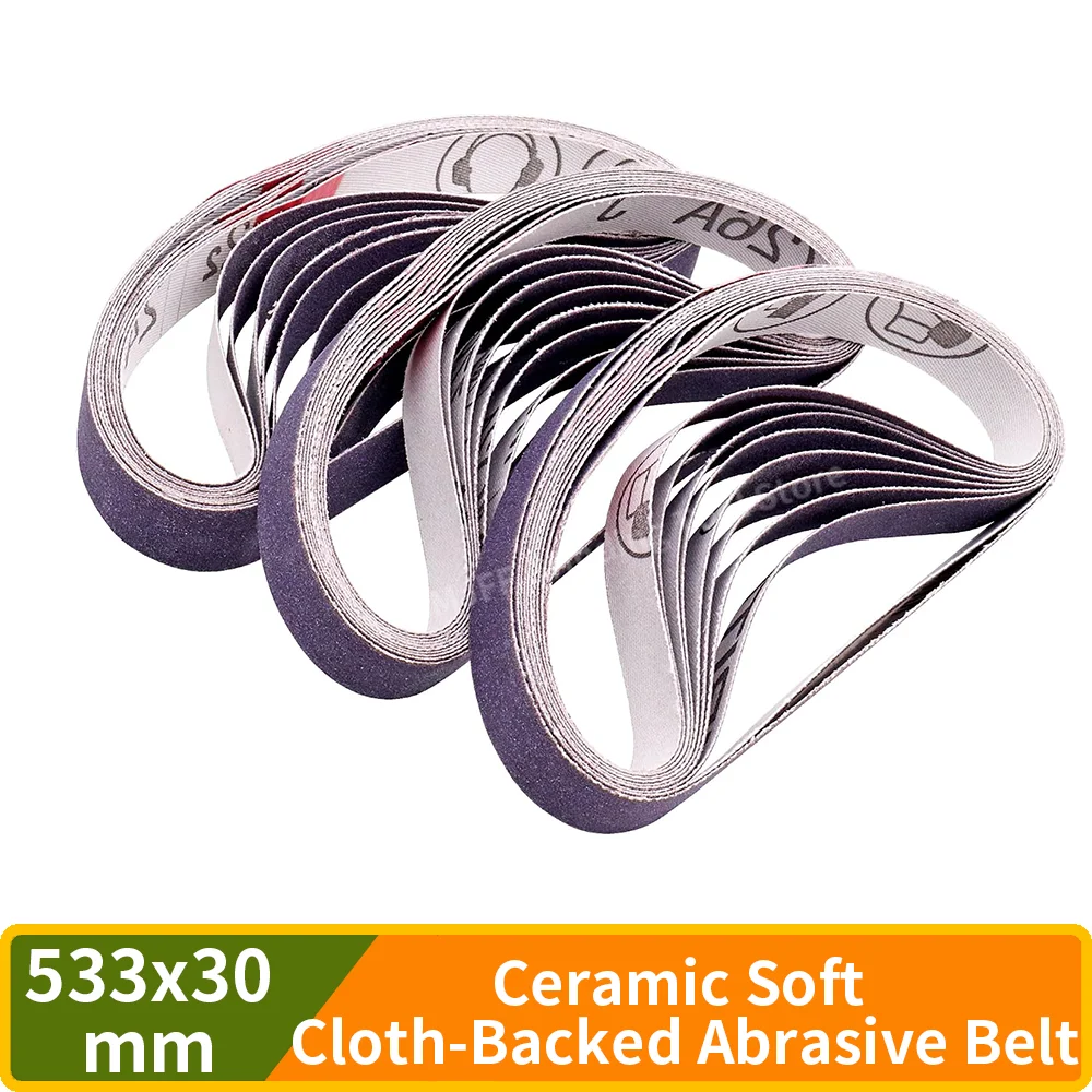 533x30mm Ceramic Sanding Belts, P80-P400 Flexible Cloth Backing Abrasive Belts for Metal Polishing, Stainless Steel Deburring