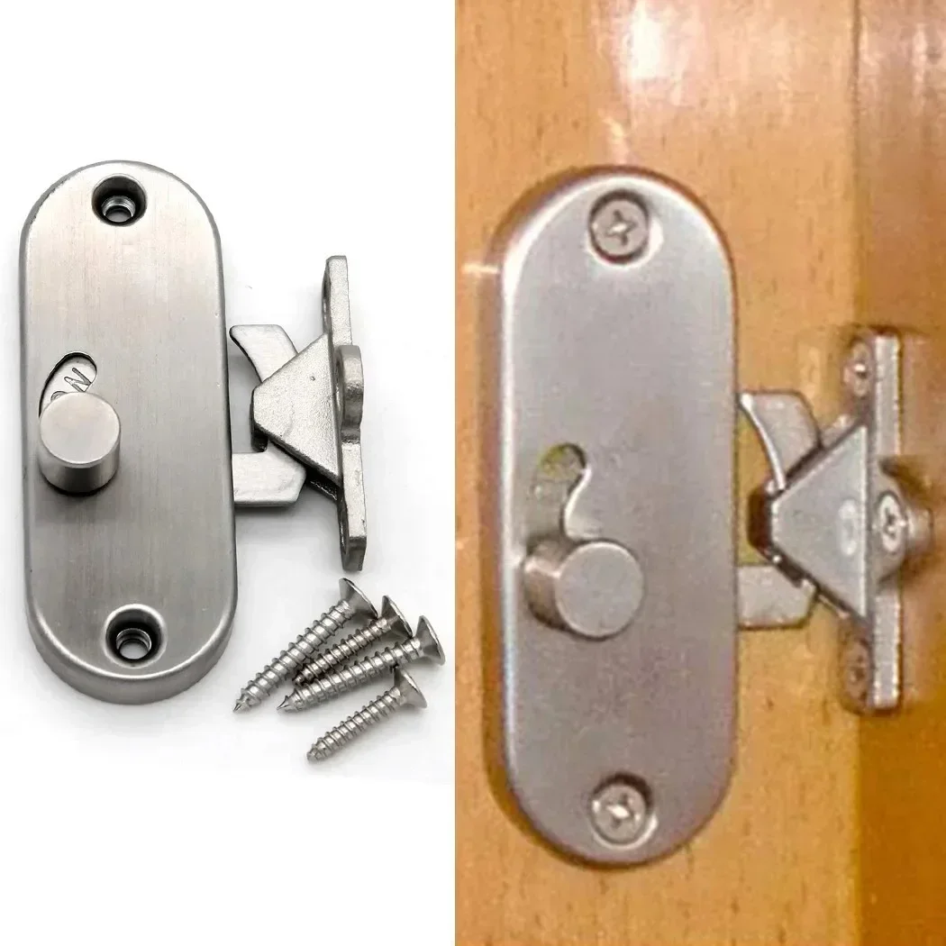 Door Lock Guard Latch Bolt 90 Degree Stainless Steel Moving Door Right Angle Buckle Privacy Lock Hardware