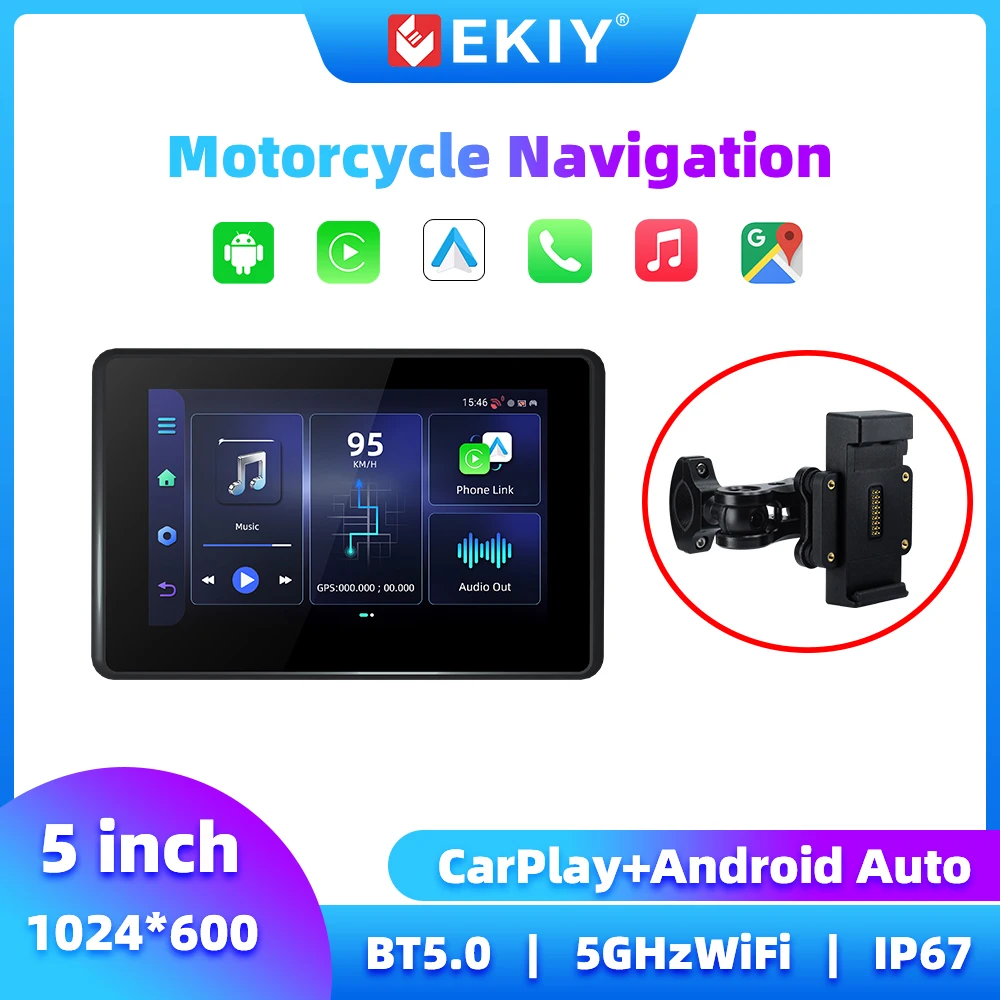 

EKIY 5 Inch Motorcycle Navigation GPS Wireless Carplay Android Auto Motorcycle Carplay Monitor Display Motorcycle GPS Screen