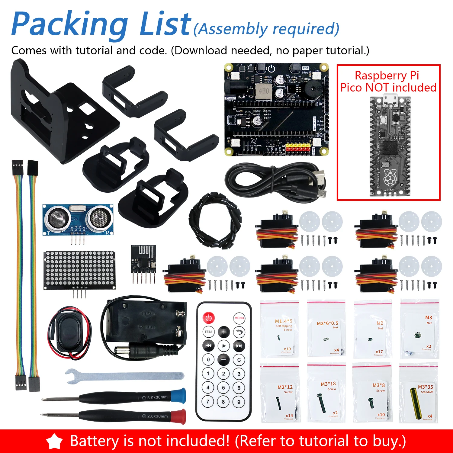 Freenove Bipedal Robot Kit for Raspberry Pi Pico (W), LED Matrix ...