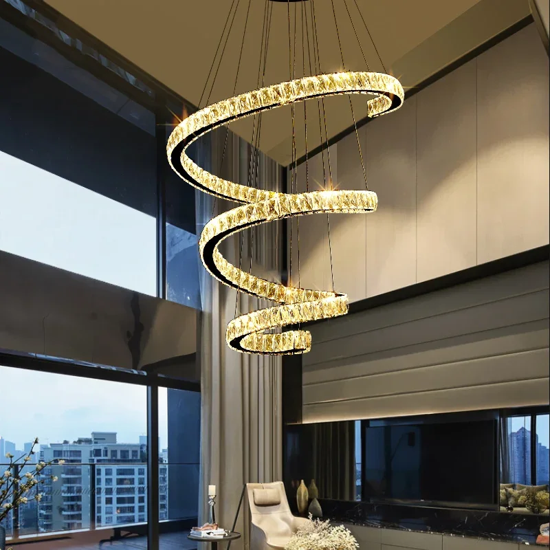 

Modern Spiral Crystal Led Pendant Lights Living Dining Room Chandeliers Lighting Home Decor Bedroom Stair Hanging Lamp Luminaire