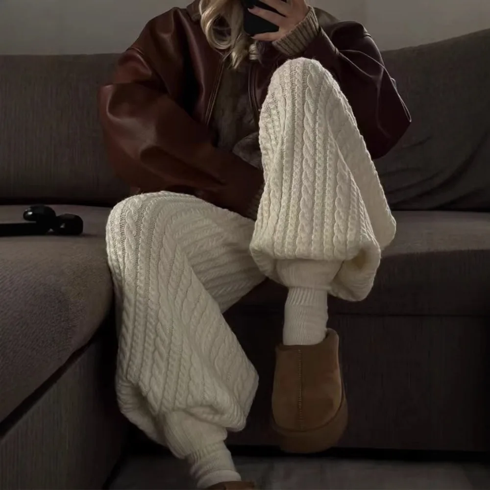 

Оригинальные трикотажные широкие брюки с жареным тестом 3D, осенние и зимние женские милые свободные теплые повседневные офисные повседневные брюки для путешествий