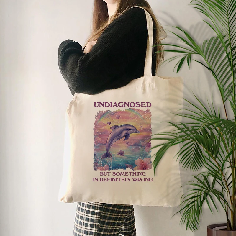 Fantasy dolphin pattern Canvas Tote Bag Large Capacity Multi-purpose Shoulder Bags Travel Storage Handbag Reusable Shopping Bags