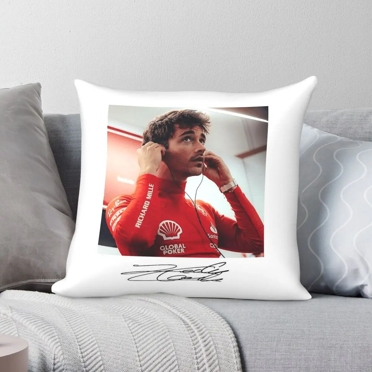 Charles Leclerc Signature Pillowcase Polyester Linen Velvet Printed Zip Decor Pillow Case Car Cushion Cover