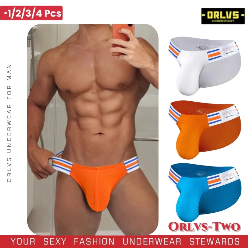 1/2/3/4 PCS Mens Brief Underwears Breathable Big V High Fork Triangle Pants Design Striped Elastic Band For Men Underpants