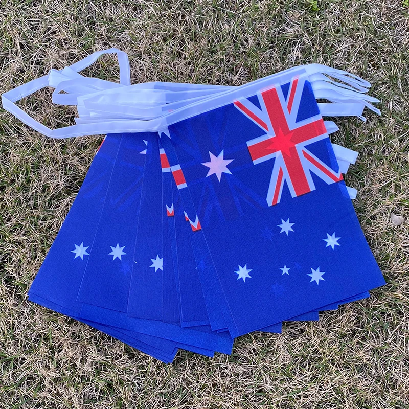 • 20 pz/lotto bandiere della stamina dell'australia 14x21cm Pennant Australia String Banner Buntings Festival Party Holiday