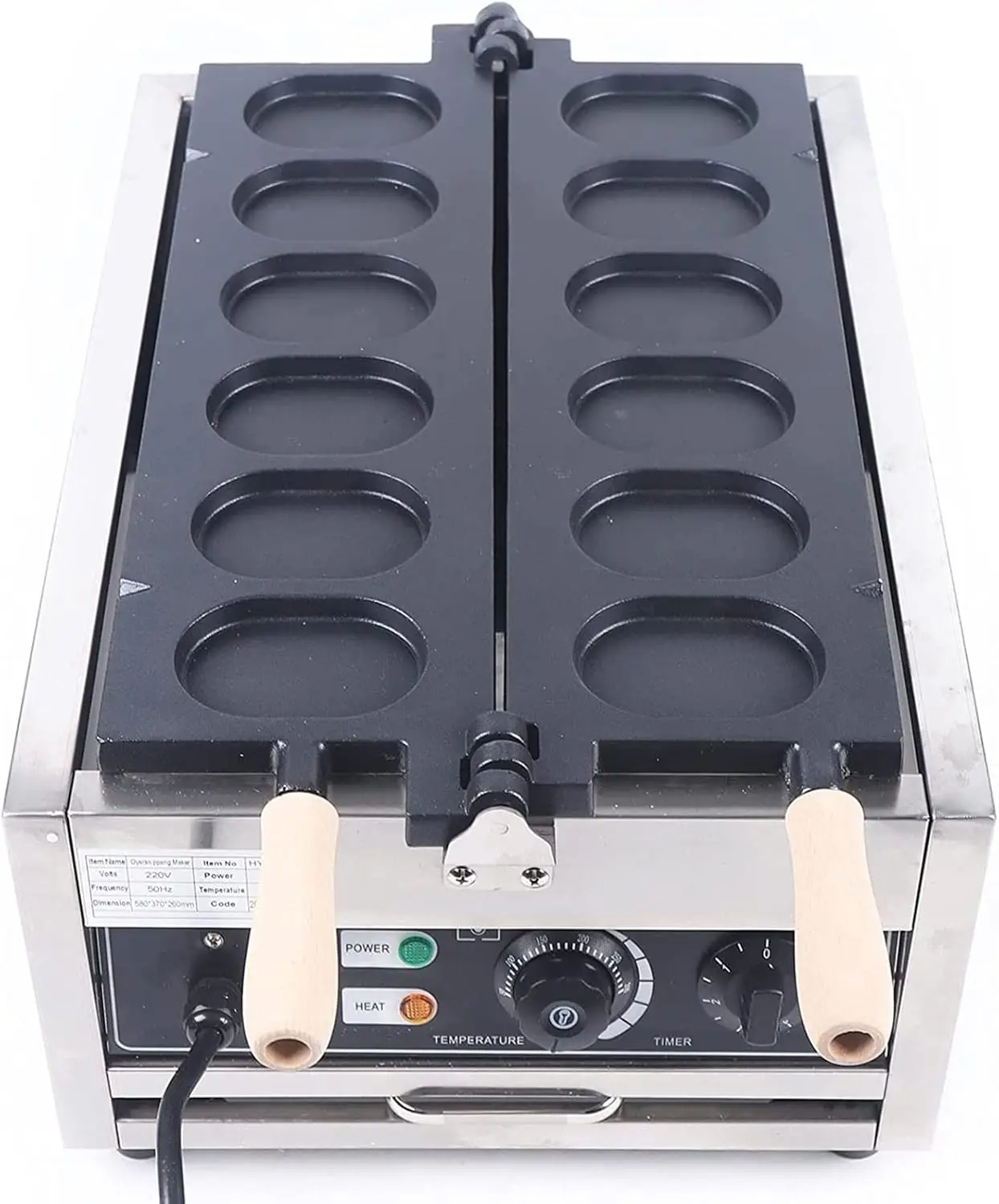 3000W Commercial Egg Breads Maker, 6Pcs Electric Waffle Machine, Pancake Maker, Nonstick Baking Mold, Stainless Steel