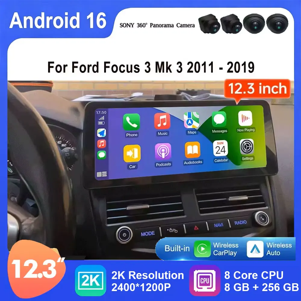 12.3 Inch For Ford Focus 3 Mk 3 2011 - 2019 Android 16 Car Radio Stereo Receiver GPS Navigation DSP Video Carplay Player NO 2DIN