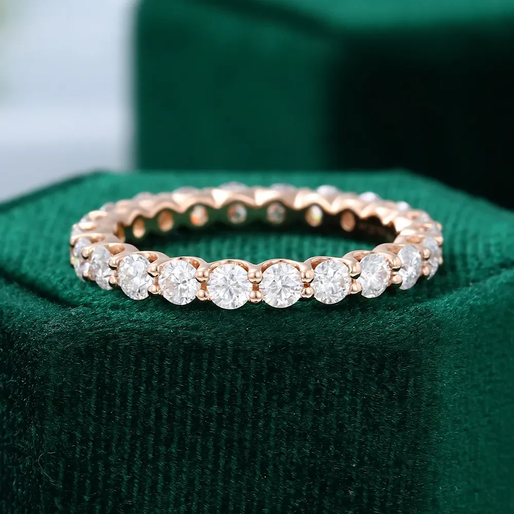 Unique Full Eternity Wedding Band Rose Gold Vintage 2.5mm Each Round Moissanite  Antique Stacking Matching Bbridal Promise Gift