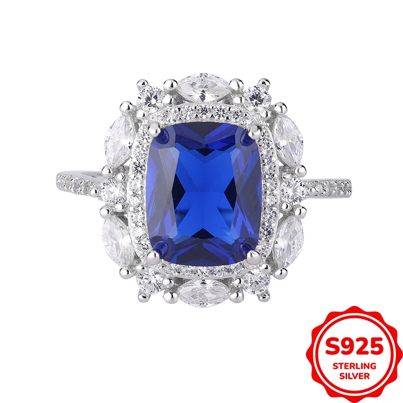 

Luxurious and Elegant Authentic S925 Silver Square Four-prong Blue Zircon Women's Wedding Ring