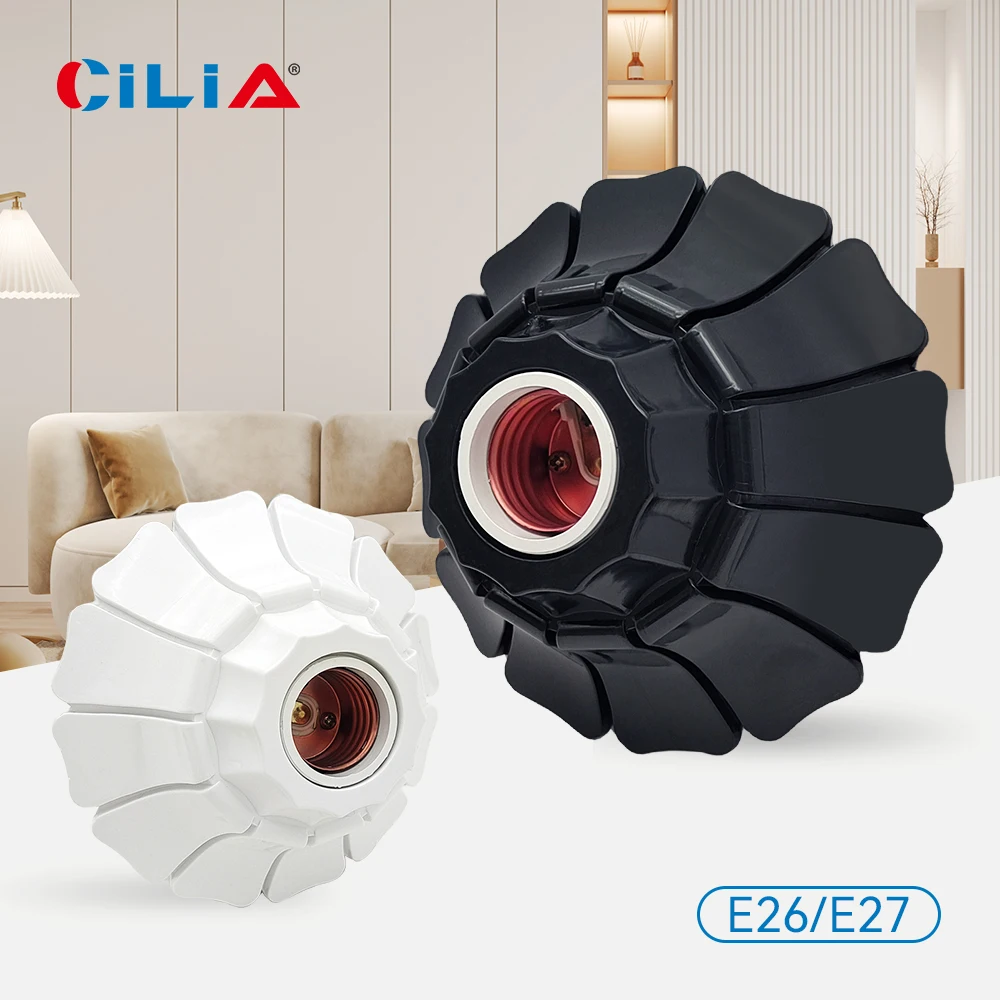 E26/E27 Petal-Shaped Pendant Lamp Holders - Minimalist 110/220V Black/White Fixed Base Socket