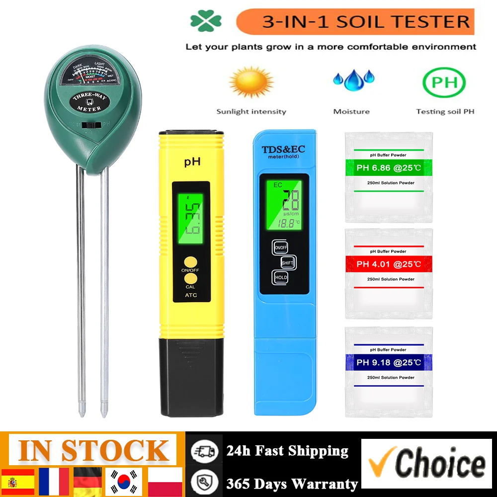 Professional PH Tester TDS/EC Test Pen Multifunctional Water PH Test Tool Set Handheld Water Detect Device Kit Soil Tester