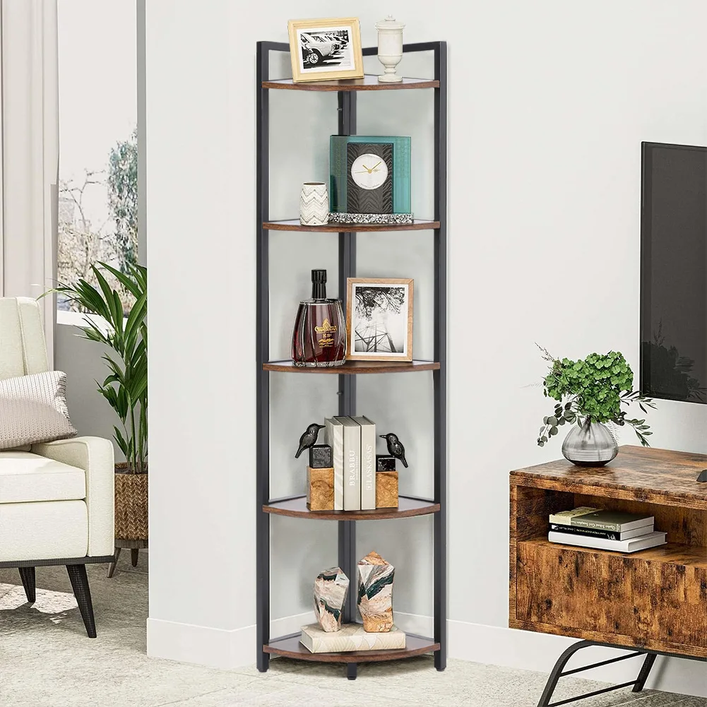 Brown 5 Tier Corner Book Shelf Home Storage Display