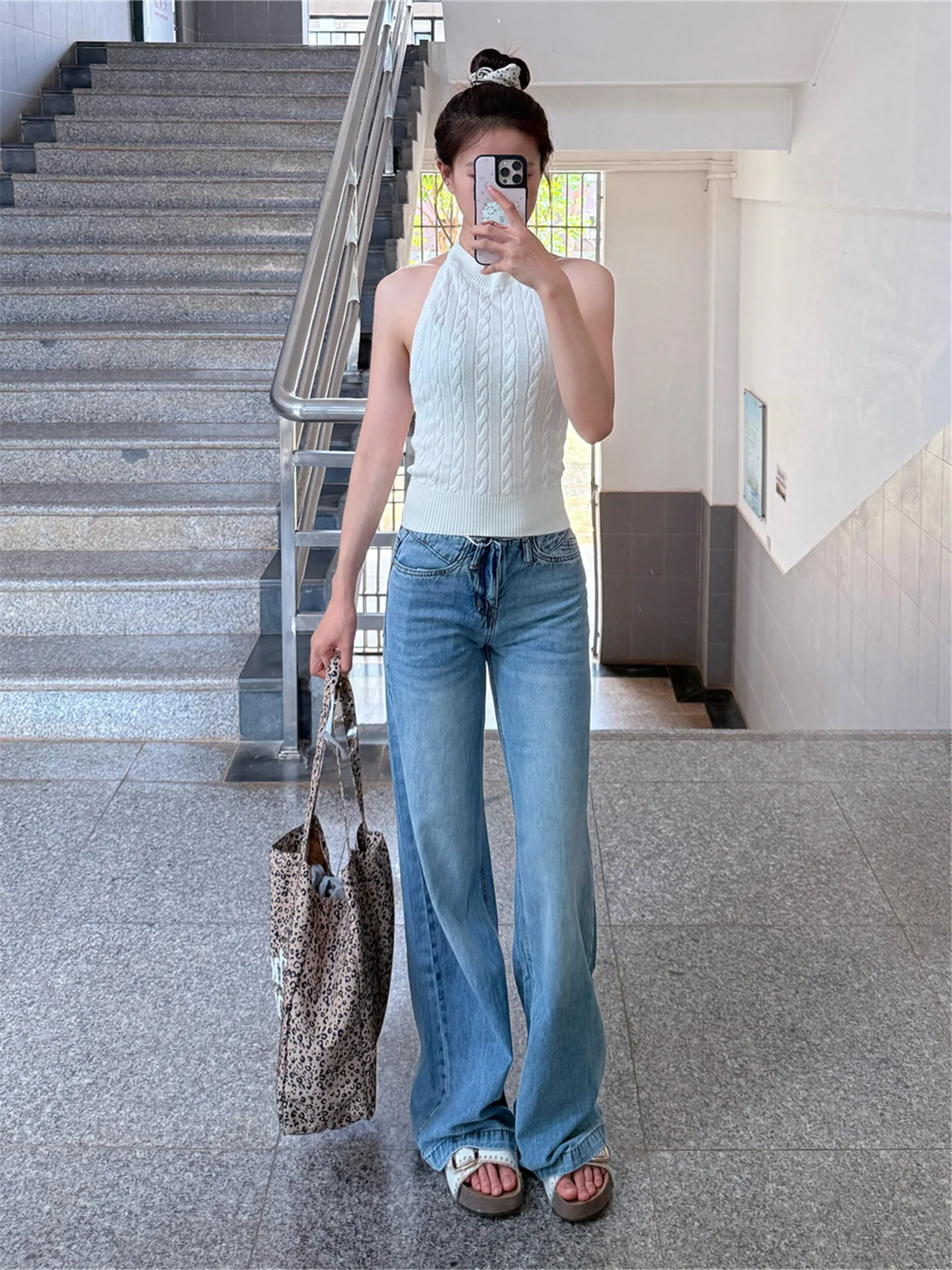 

Light Blue Low Waist Straight Leg Lyocell Denim Pants Women Summer Thin Loose Slimming Wide Leg Pants Casual Style