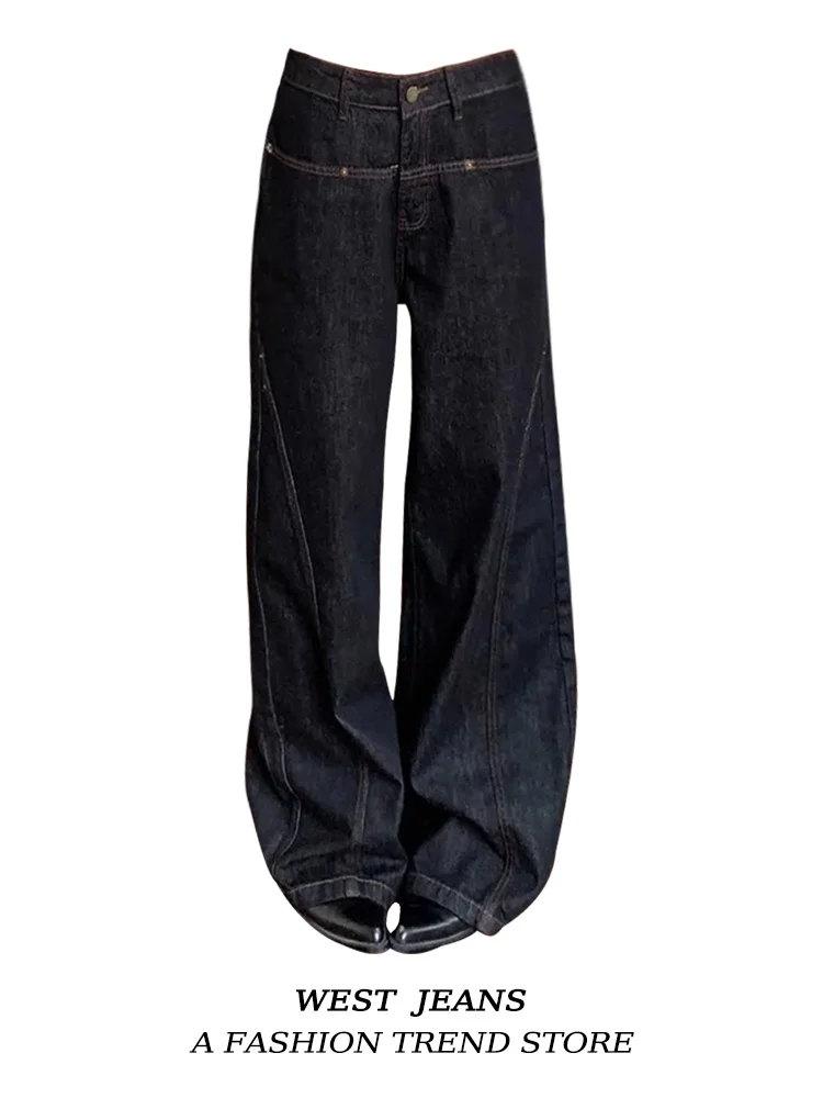 

High Waist Straight Leg American Sle Jeans Women's Autumn Winter New Design Loose Slimming Floor-Length Pants Casual Pure C...