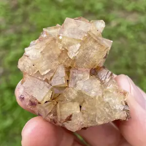 Natural yellow fluorite quartz top crystal grapes carved reiki healing crystal gifts 1pc HH208