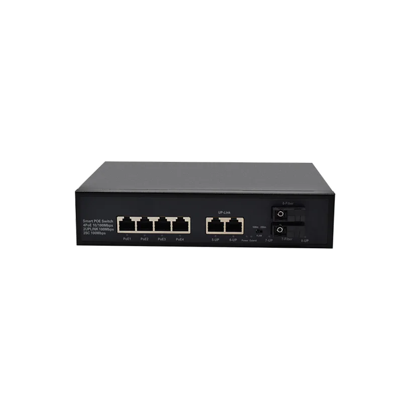 

Ethernet switch, 4 port, 10/100m PoE + 2 port 100m, Ethernet uplink + 2 port 100m SFP AI PoE switch internal power supply 6kv