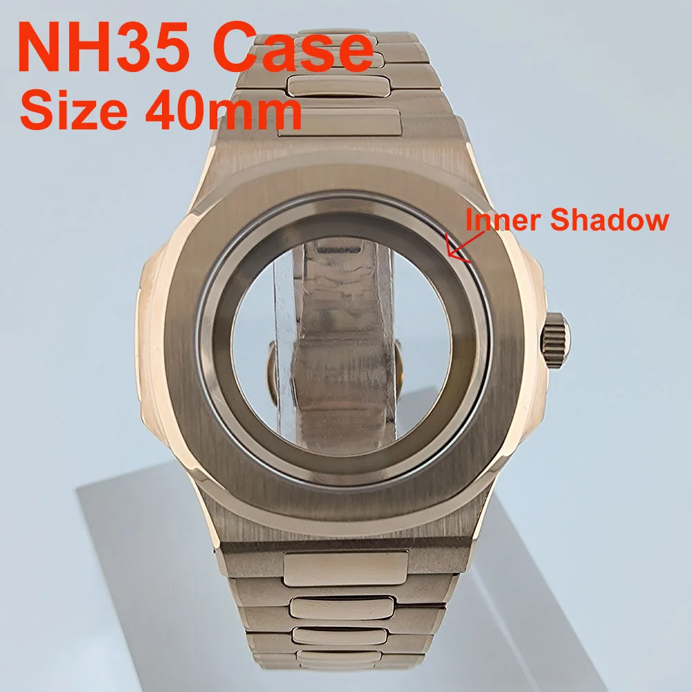 

Rose Gold 40mm Watch Case Parts WatchBand For Nau Modified Fit NH35 NH38 Movement Sapphire Crystal Glass