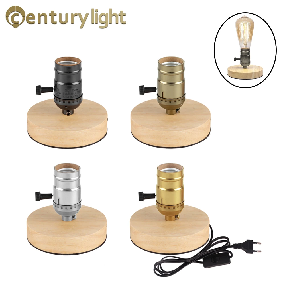 Vintage Wood Table Lamp Base E27 E26 Socket Holder 220V 110V EU Plug Night Lights Desk Lamp for Bedroom Living Room Decoration