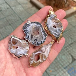 1pc Irregular Natural Stone Agate Druzy Connector Pendant Charms for Jewelry Making DIY Earring Necklace Accessory Jewellery