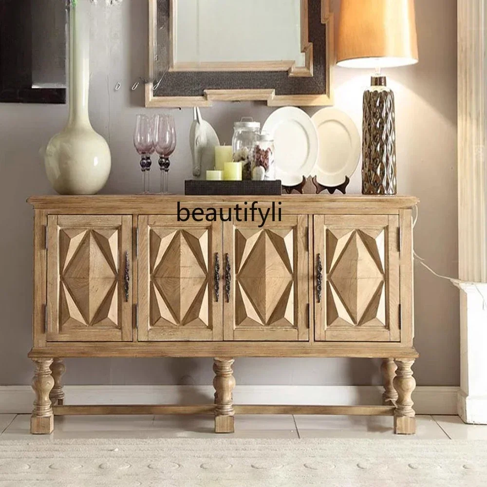 FAmerican rural old solid wood entrance, side cabinet, multi-layer foyer cabinet, partition entrance cabinet, multi-function  R