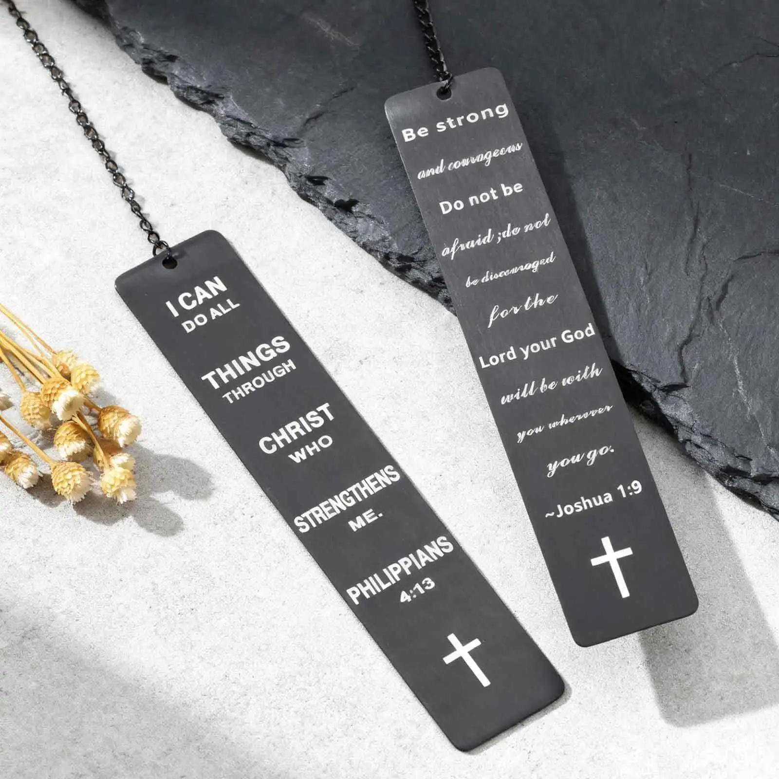 Inspirational Scripture Bookmark for Men Women,Black Stainless Steel Long Strip Bookmark,Gift for Reader