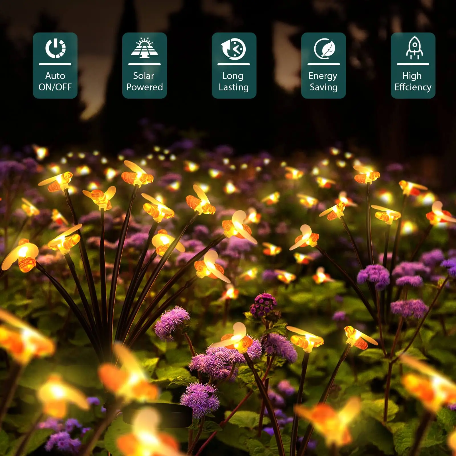 6/8/10 LED Solar Bee Firefly Butterfly Lights Waterproof Outdoor Garden Decorative Lawn Lights For Yard Patio Pathway view 6
