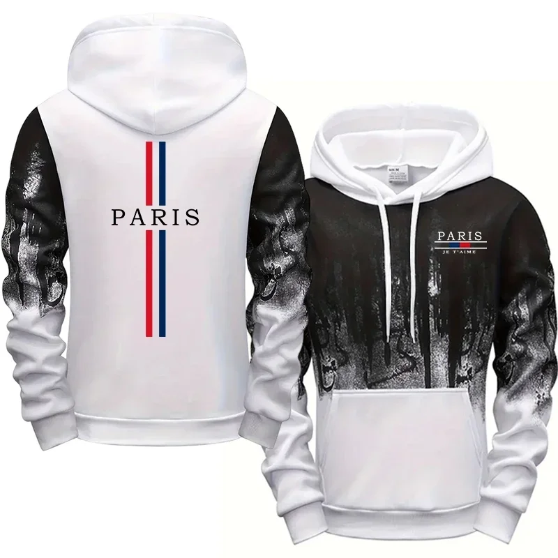 2026 New Arrival Men's Paris Print Hoodie High Quality Male Daily Casual Sporty Hooded Sweatshirts Home Outdoor Comfort Pullover
