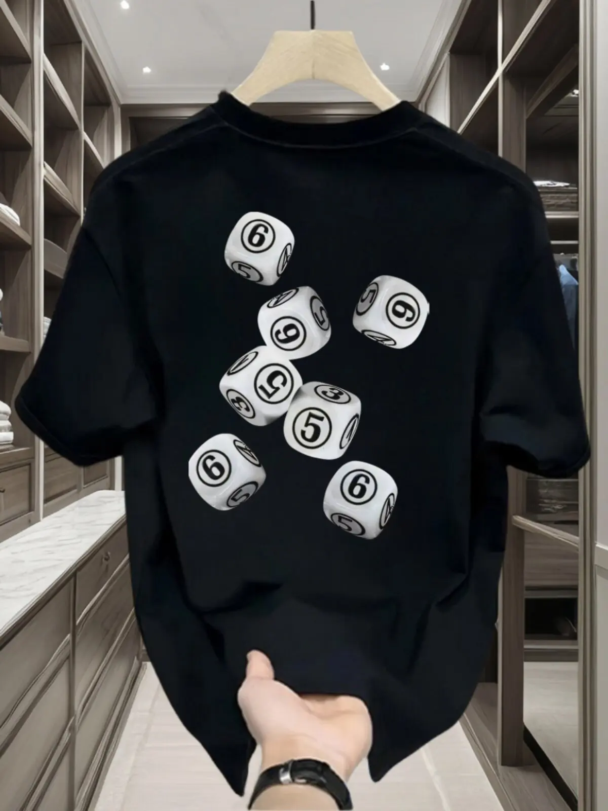 

Pure Cotton Moisture-wicking and Breathable Men's Short-sleeved T-shirt, 2026 New Style, Summer Loose Dice-printed T-shirt