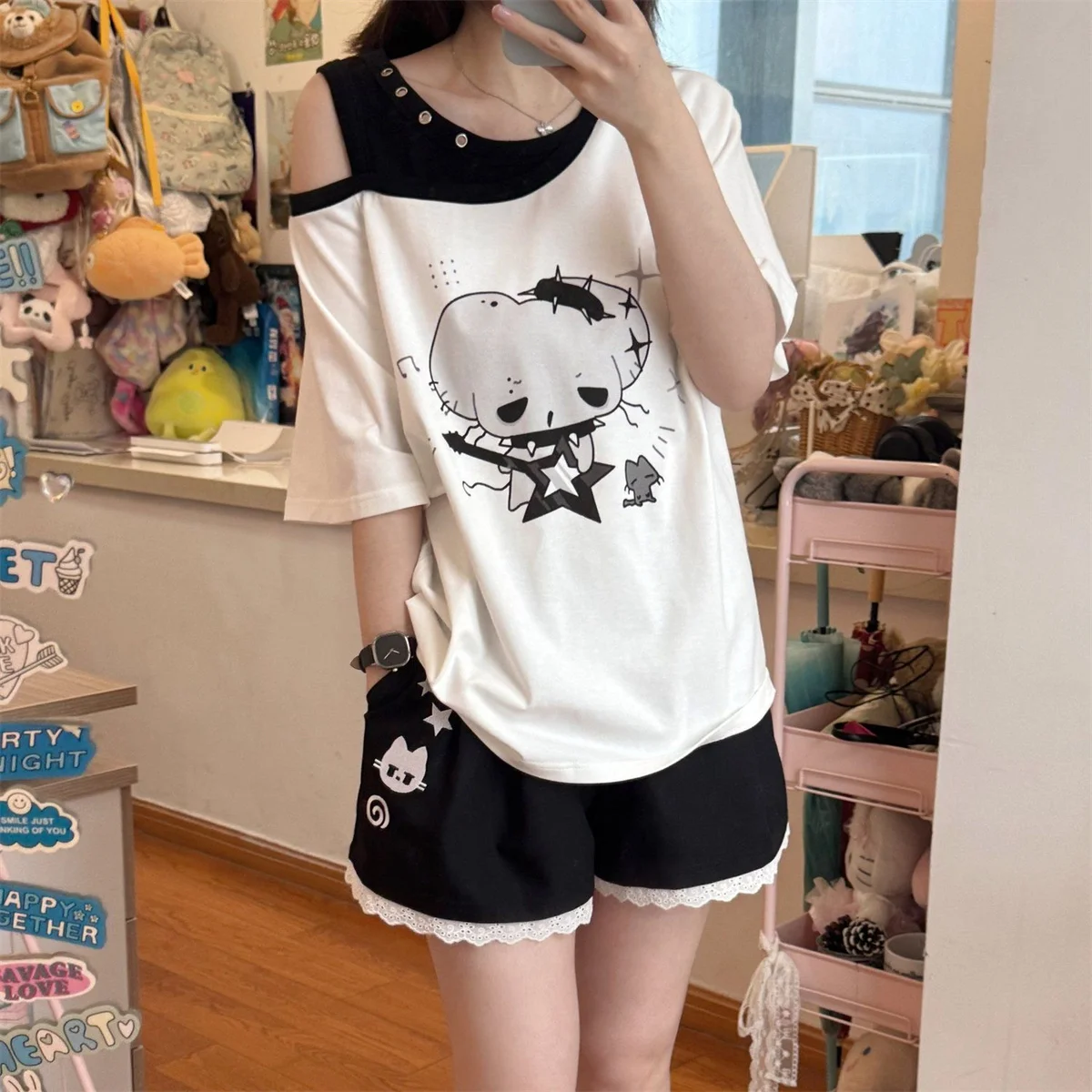 2026 Women Cute Shorts Ventilate Thin Version Kawaii Loose Casual Cutecore Bottoms Fashion Elastic Waist Summer Wide Leg Shorts