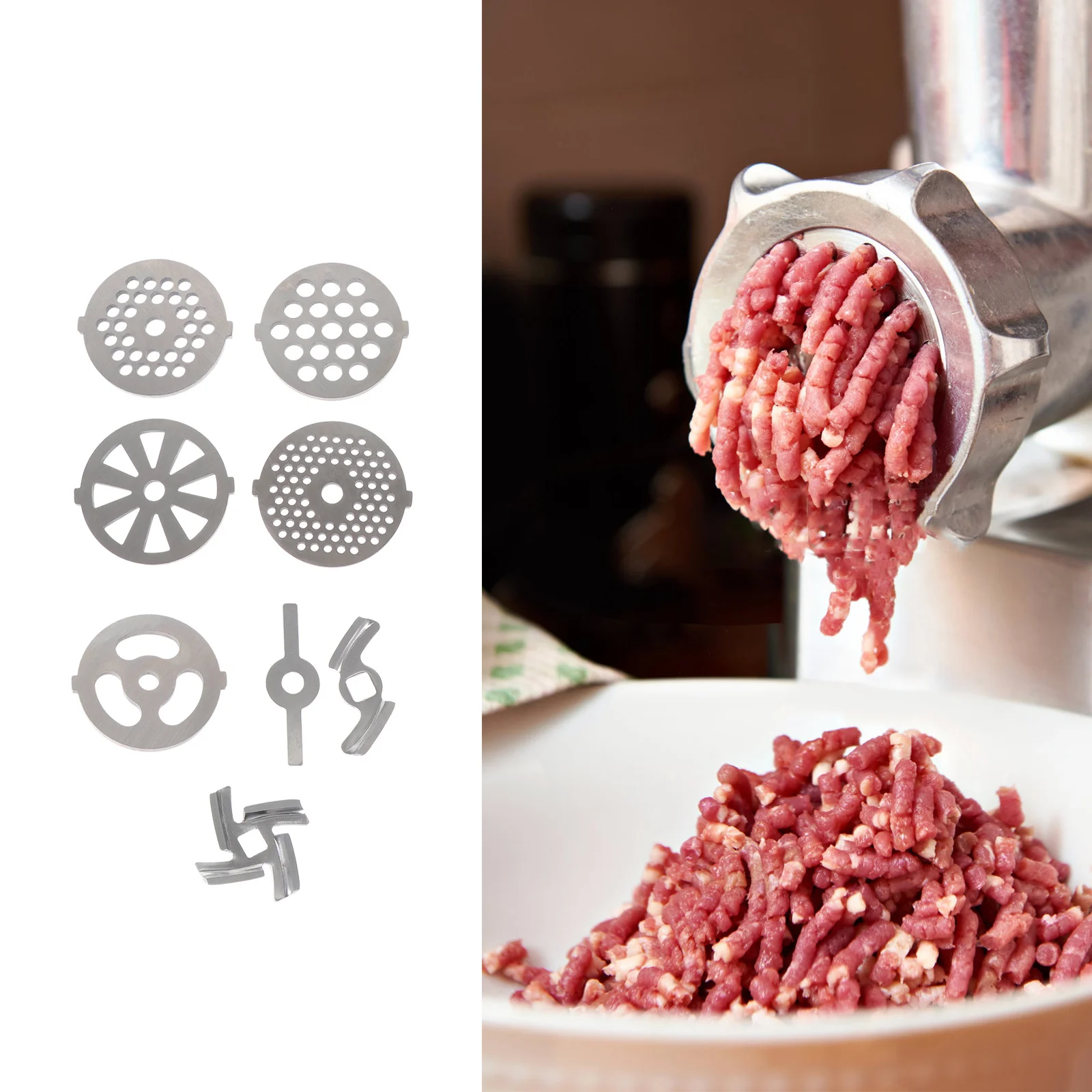 8Pcs Grinding Machine Blades Stainless Steel Heavy Duty Cutting Plate for Meat Grinder Efficient Meat Chopping Home Kitchen Use