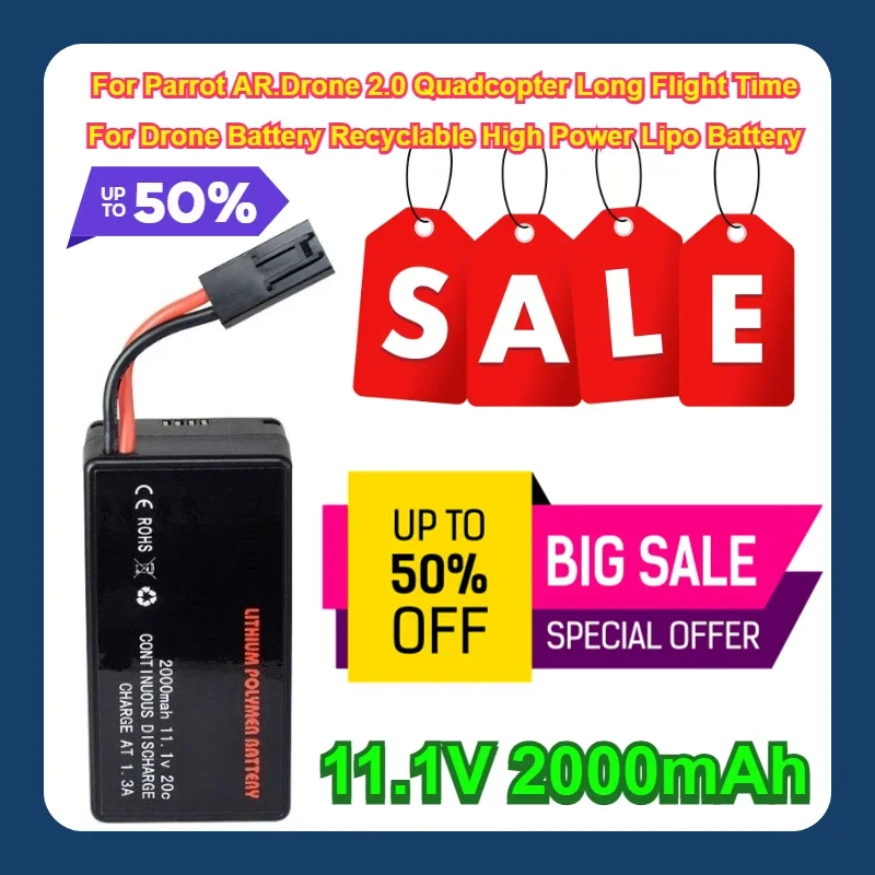 11.1V 2000mAh For Parrot AR.Drone 2.0 Quadcopter Long Flight Time for Drone Battery Recyclable High Power Lipo Battery Designed