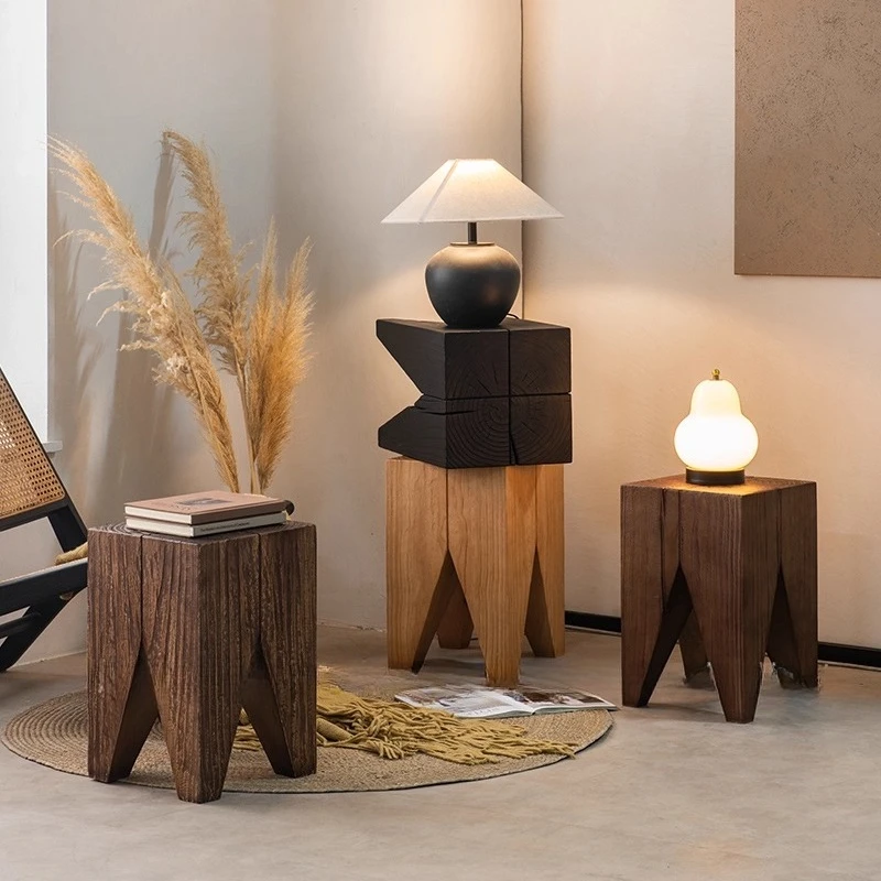 Walnut Wooden Pier Stool Solid Wood Shoe Bench for Entryway Natural Side Table for Living Room Hotel Lobby Decoration Furniture