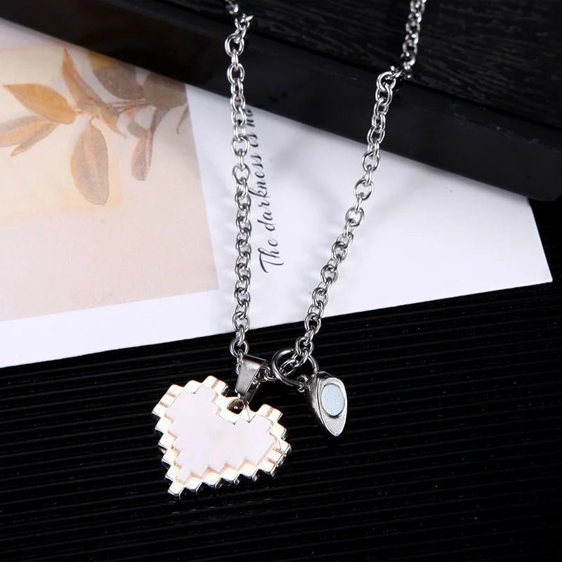 Mosaic Magnetic Valentine Day Love Heart Shaped Pendant Necklace Fashion Versatile Pendant Trendy Jewel Cute Couple Necklace