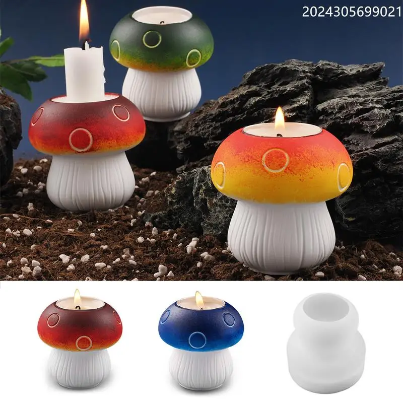 Mushroom Candle Holder Concrete Sillicone Mould Taper Candlestick Holder Molds for Gypsum and Jesmonite Home Decoration