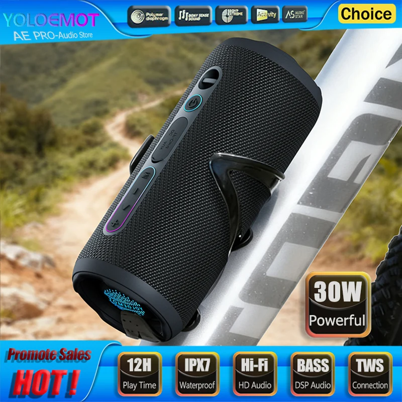 30W Portable Bluetooth Speaker Wireless EQ Subwoofer Outdoor IPX7 Waterproof HiFi Sound TWS Stereo Speaker For Cycling Hiking