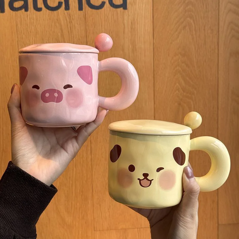 

Puppy Mug With Lid Spoon Cute Little Pig Ceramic Cup Student Coffee Milk Cup