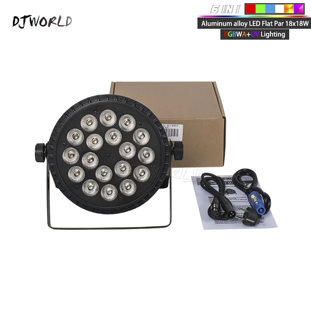 Imagem -04 - Led Flat Par Light Alumínio Dmx Luzes do Palco Equipamento de dj Profissional Disco Luz uv 18x18w Rgbwa 6in 1