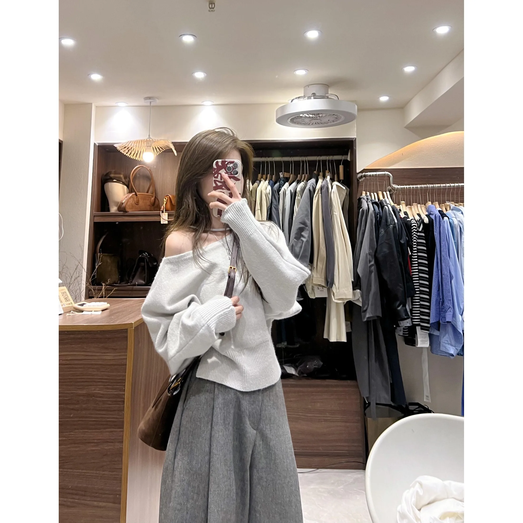 

Loose oulder Knitted Sweater Women's Faion Casual Sle ey Loose Fit oulder Bared Knitwear Autumn Winter New Arrival