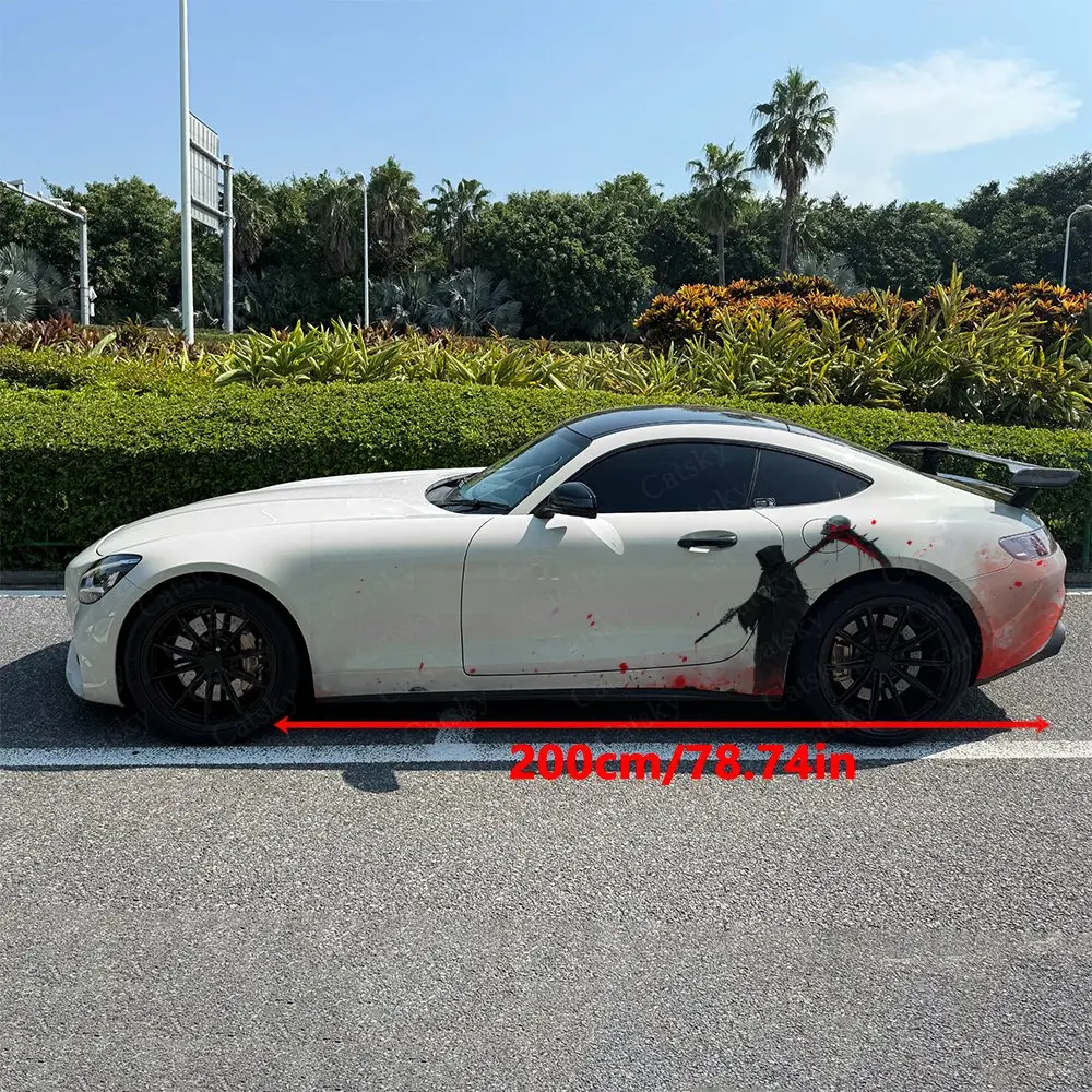 2pcs Ink Shadow With Scarlet Splatter Car Side Wraps, Self-Adhesive PVC Waterproof & Scratch-Resistant Stickers, Car Accessory