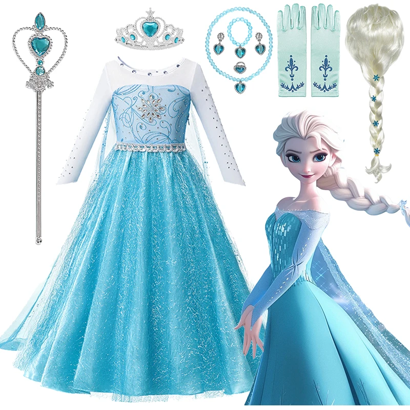 Disney Girls Elsa Princess Cosplay Kids Frozen Snow Queen Dress Children Birthday Party Halloween Costume Carnival Robe Vestidos