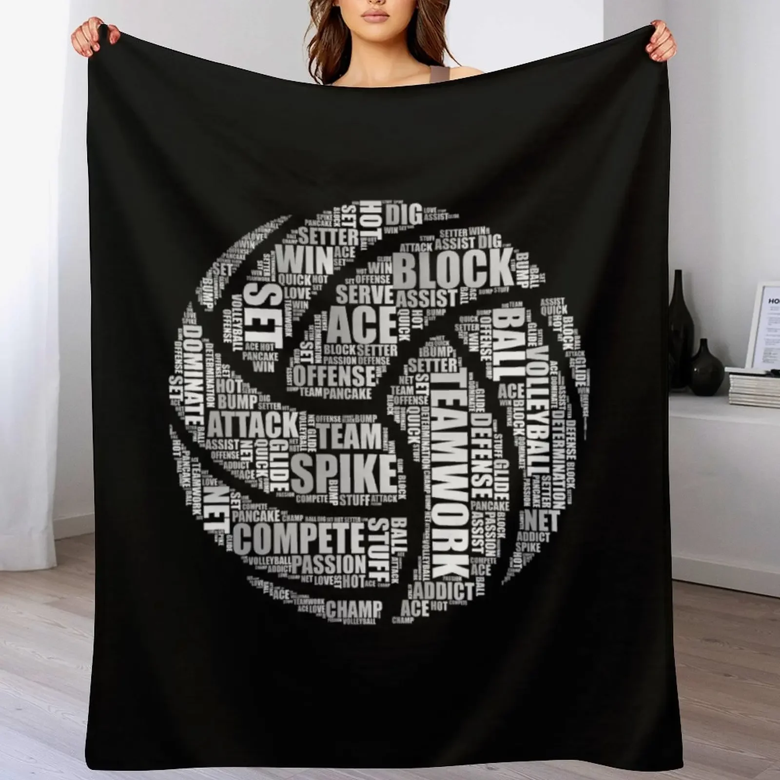 Volleyball Word Cloud Throw Blanket Soft Solid Color Blanket for Couch Bed