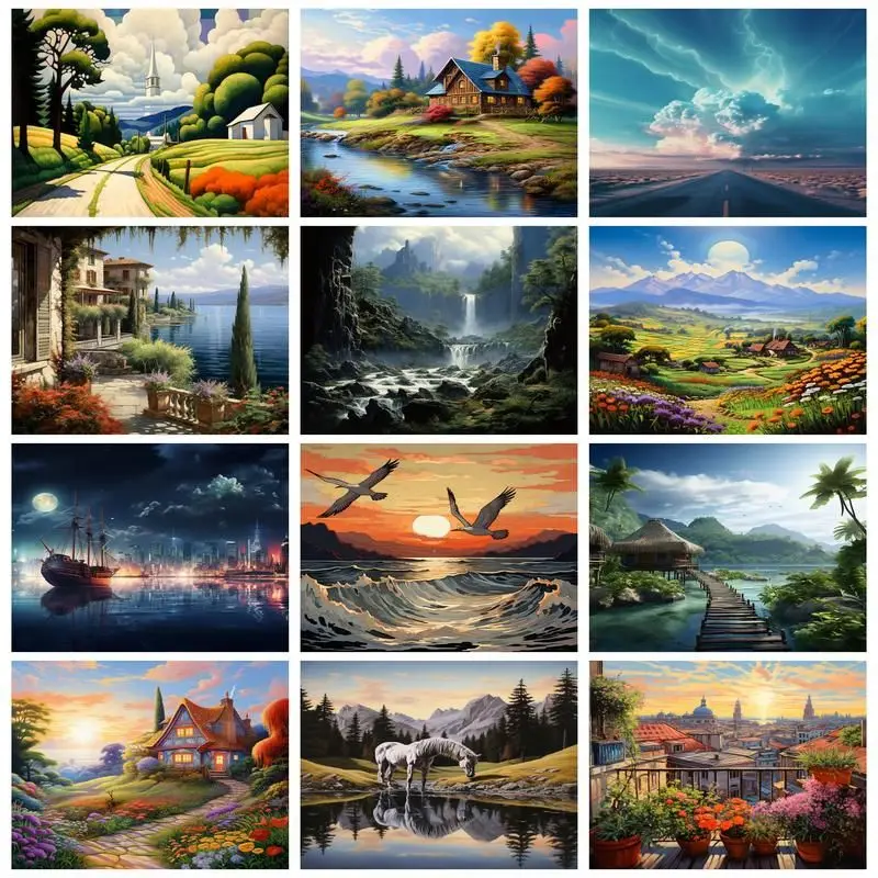 

GATYZTORY 5D Diamond Painting New Arrivals House Scenery Diamond Mosaic Lake Cross Stitch Embroidery Home Decor