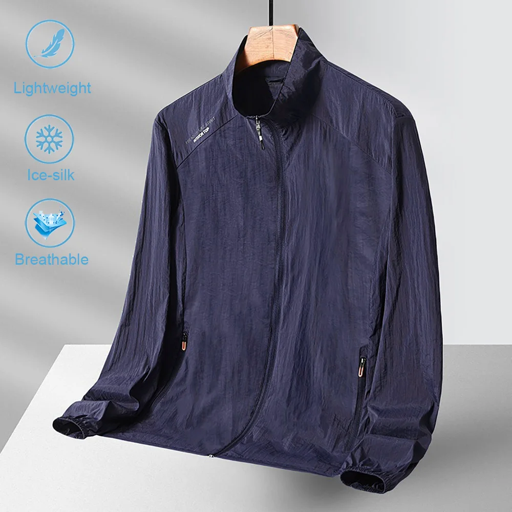 

Новая летняя мужская солнцезащитная куртка, дышащая легкая кожаная куртка с воротником-стойкой, повседневная быстросохнущая куртка, ощущение прохлады