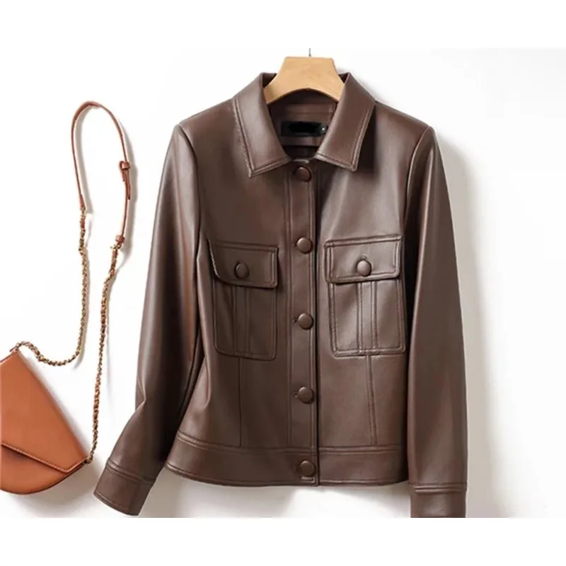 

Fashionable Individual High-quality Leather Jacket Loose Casual and Versatile Coat Slimming Spring Autumn Lapel Leather Jacket