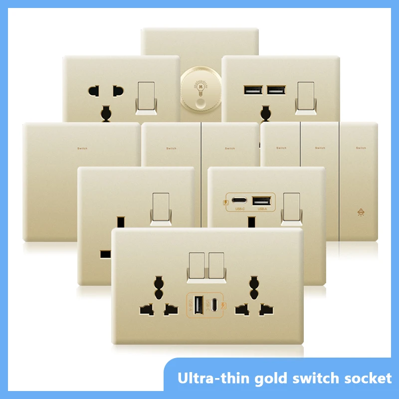 UK 13A Socket 18W Fast Type C Wall 220V Power Outlet plug,1/2/3/4gang 1/2way Switch Panel,Universal 5pin Wall electrical socket