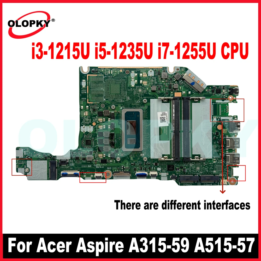 HH5A4 LA-M211P with i3-1215U i5-1235U i7-1255U CPU for Acer Aspire A315-59 A515-57 Laptop Motherboard DDR4 NBK6T11001